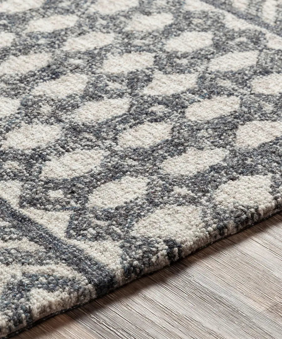 Hand Tufted Geometric & Stripes Maroc Light Grey Wool Rug