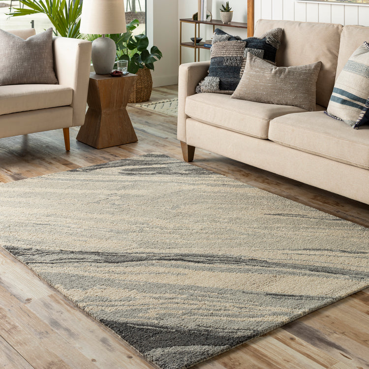 Medium area rug under a dining table