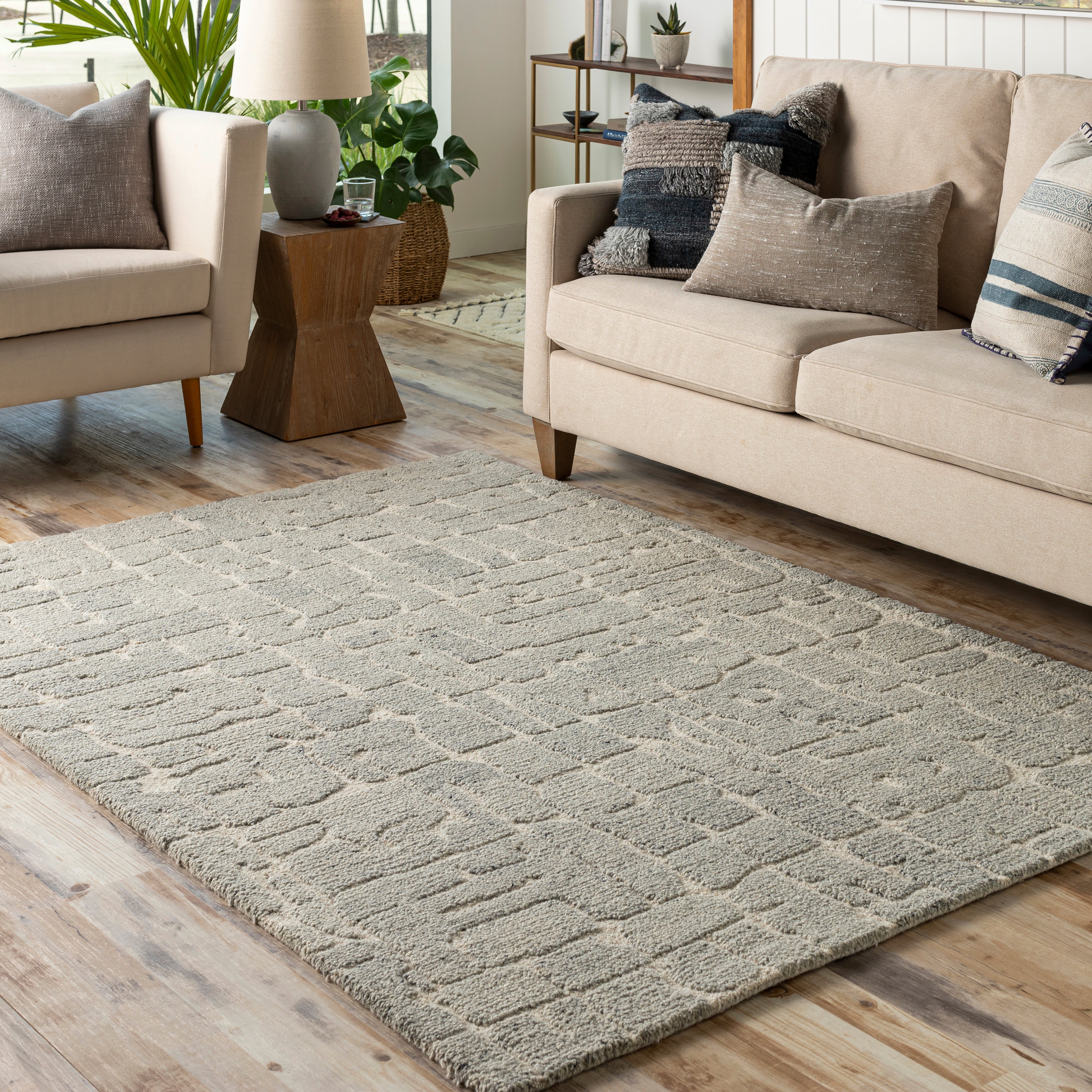 Hand Tufted Madelyn Beige and Charcoal Wool Rug