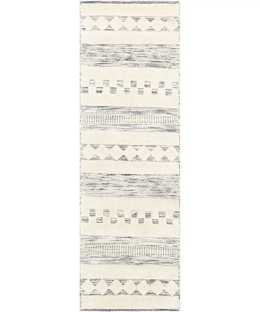 Hand Woven Geometric & Stripes Nairobi Ivory Wool Rug