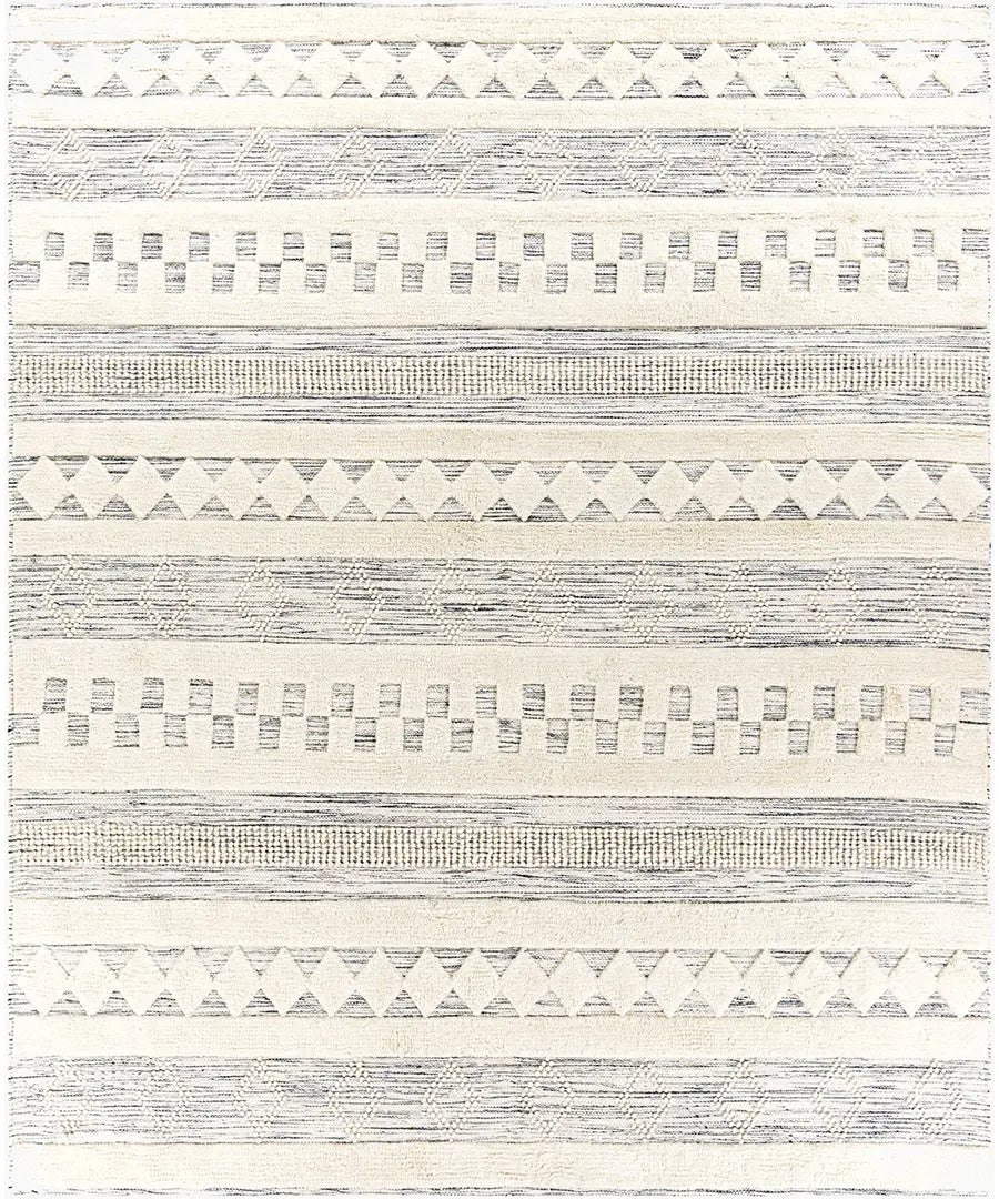 Hand Woven Geometric & Stripes Nairobi Ivory Wool Rug
