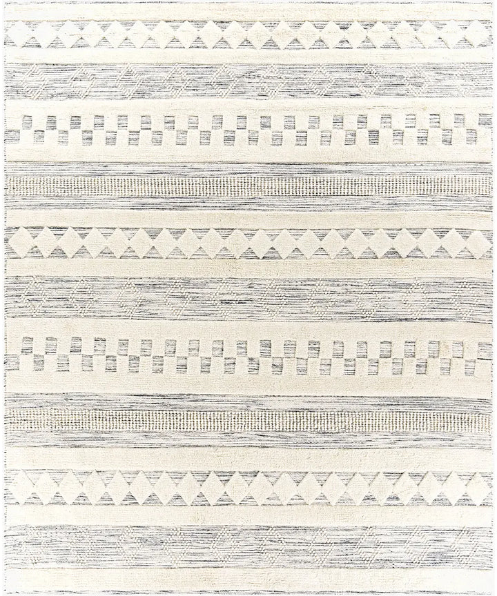 Hand Woven Geometric & Stripes Nairobi Ivory Wool Rug