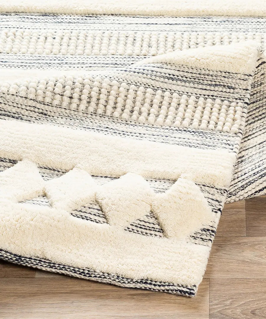 Hand Woven Geometric & Stripes Nairobi Ivory Wool Rug