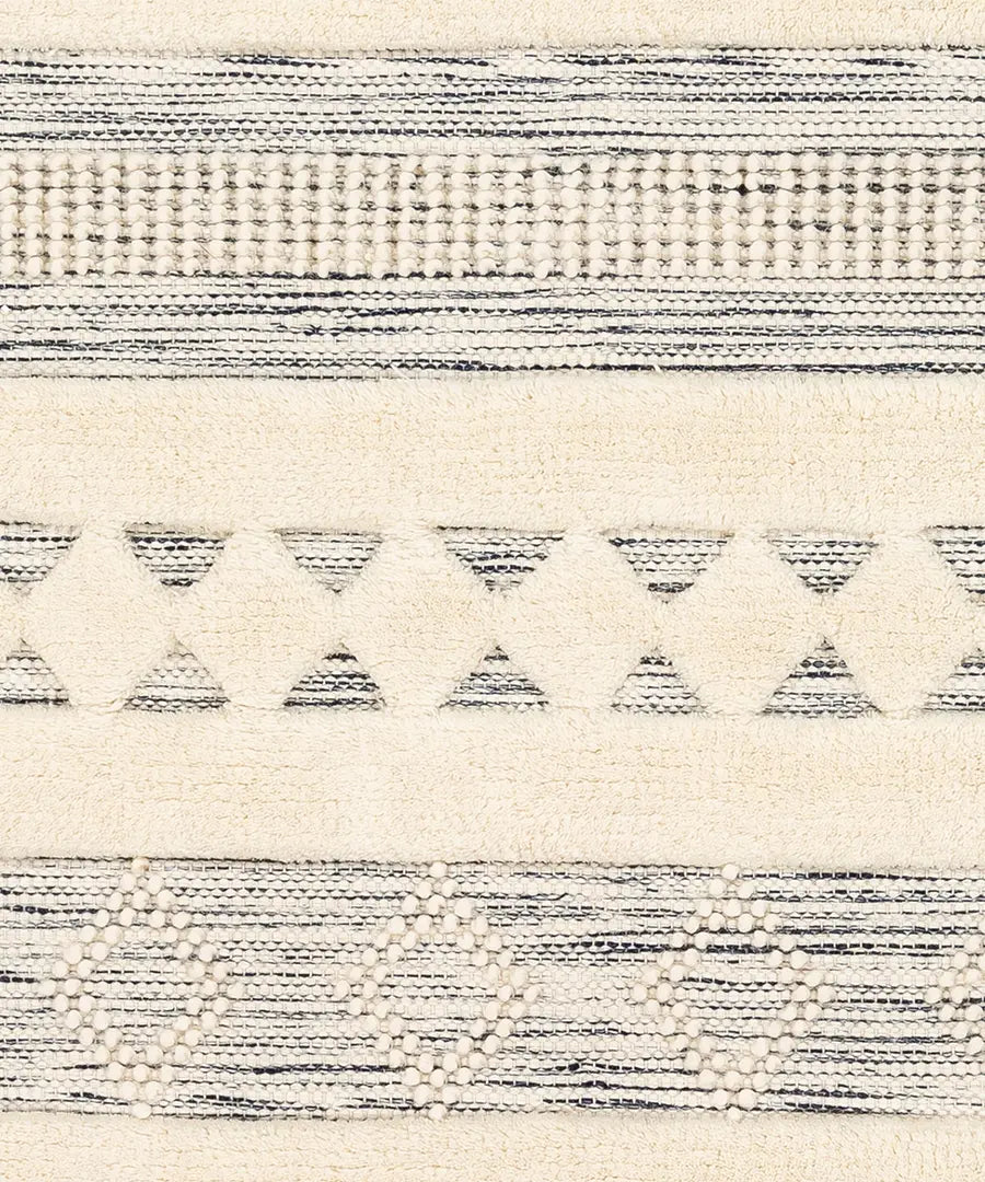 Hand Woven Geometric & Stripes Nairobi Ivory Wool Rug