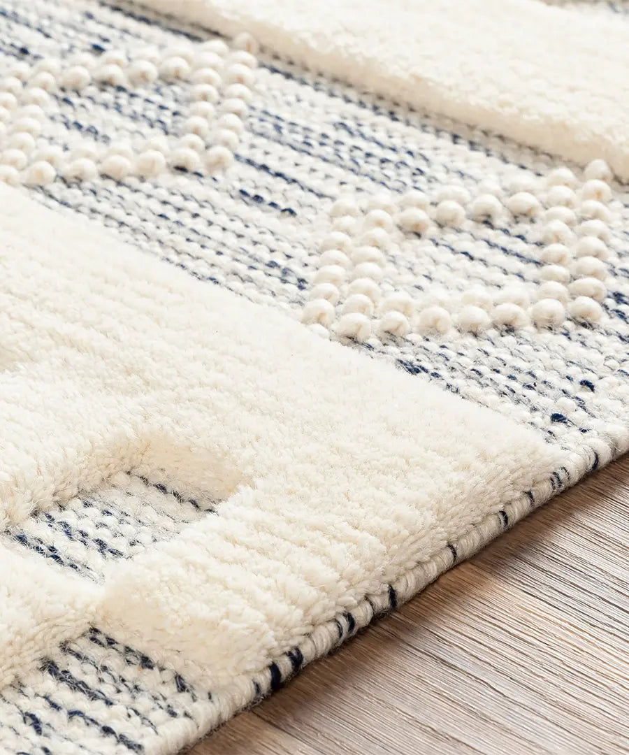 Hand Woven Geometric & Stripes Nairobi Ivory Wool Rug