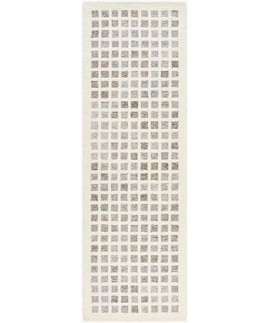 Hand Tufted Geometric & Stripes Ottawa Beige Wool & Recycled PET Yarn Rug