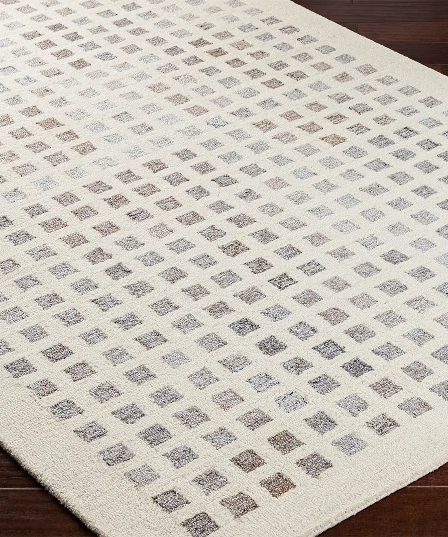 Hand Tufted Geometric & Stripes Ottawa Beige Wool & Recycled PET Yarn Rug