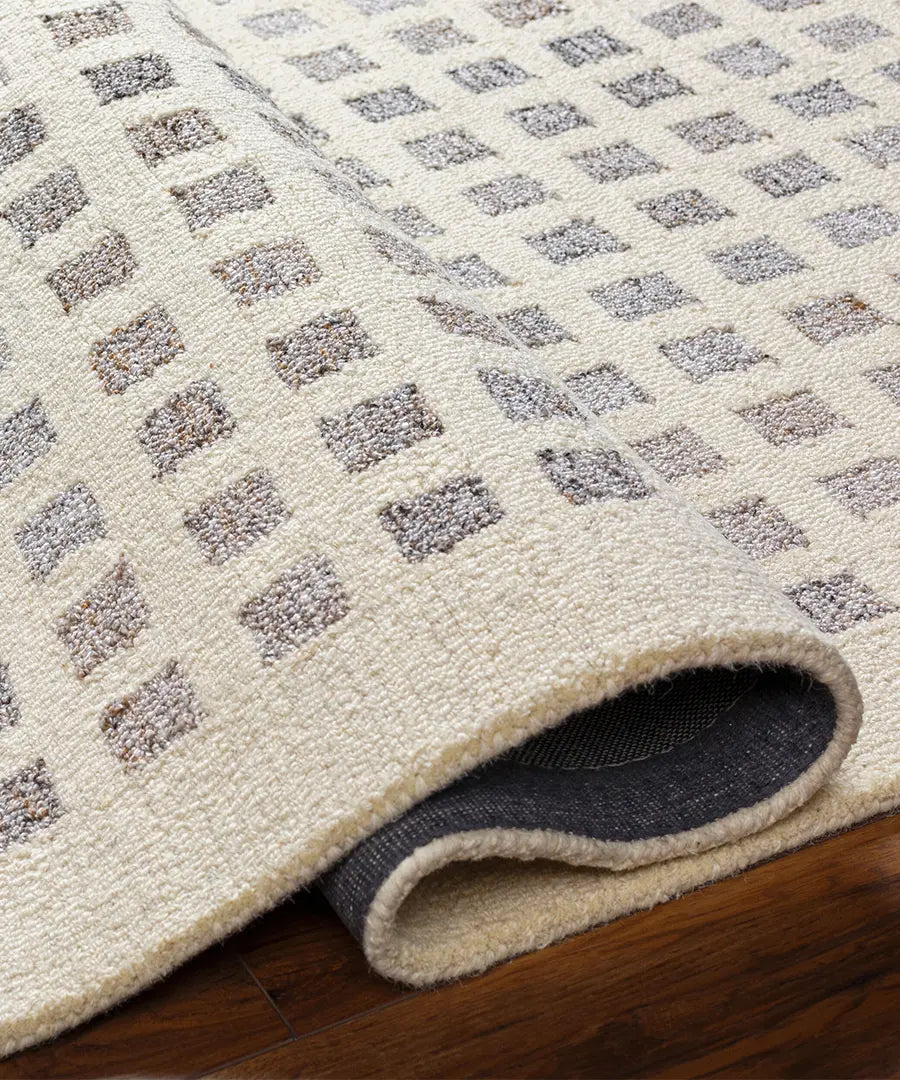 Hand Tufted Geometric & Stripes Ottawa Beige Wool & Recycled PET Yarn Rug