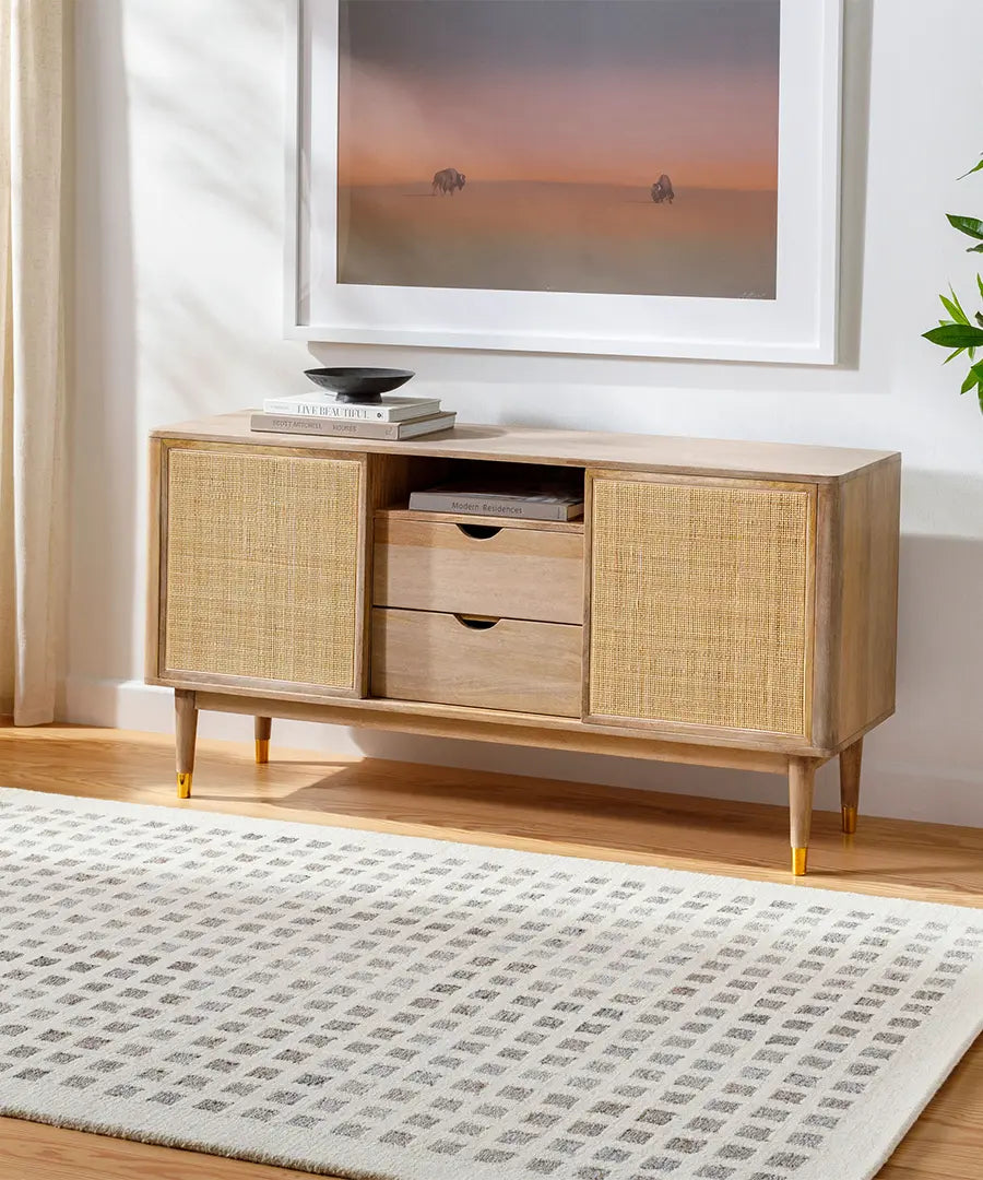 Hand Tufted Geometric & Stripes Ottawa Beige Wool & Recycled PET Yarn Rug