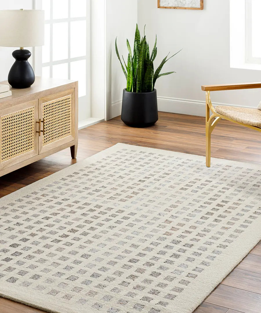 Hand Tufted Geometric & Stripes Ottawa Beige Wool & Recycled PET Yarn Rug