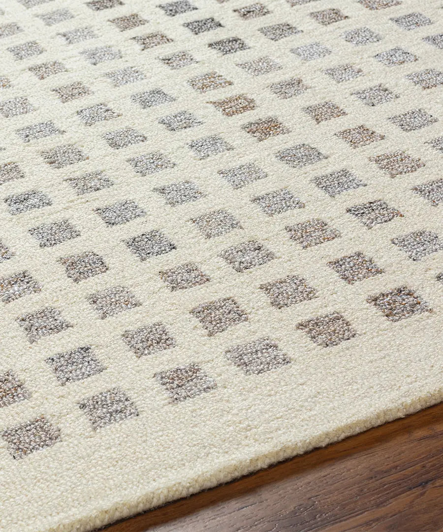 Hand Tufted Geometric & Stripes Ottawa Beige Wool & Recycled PET Yarn Rug