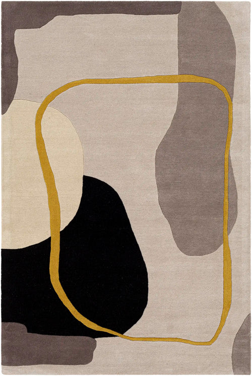 Hand Tufted Queen's Gray and Mustard Wool Rug