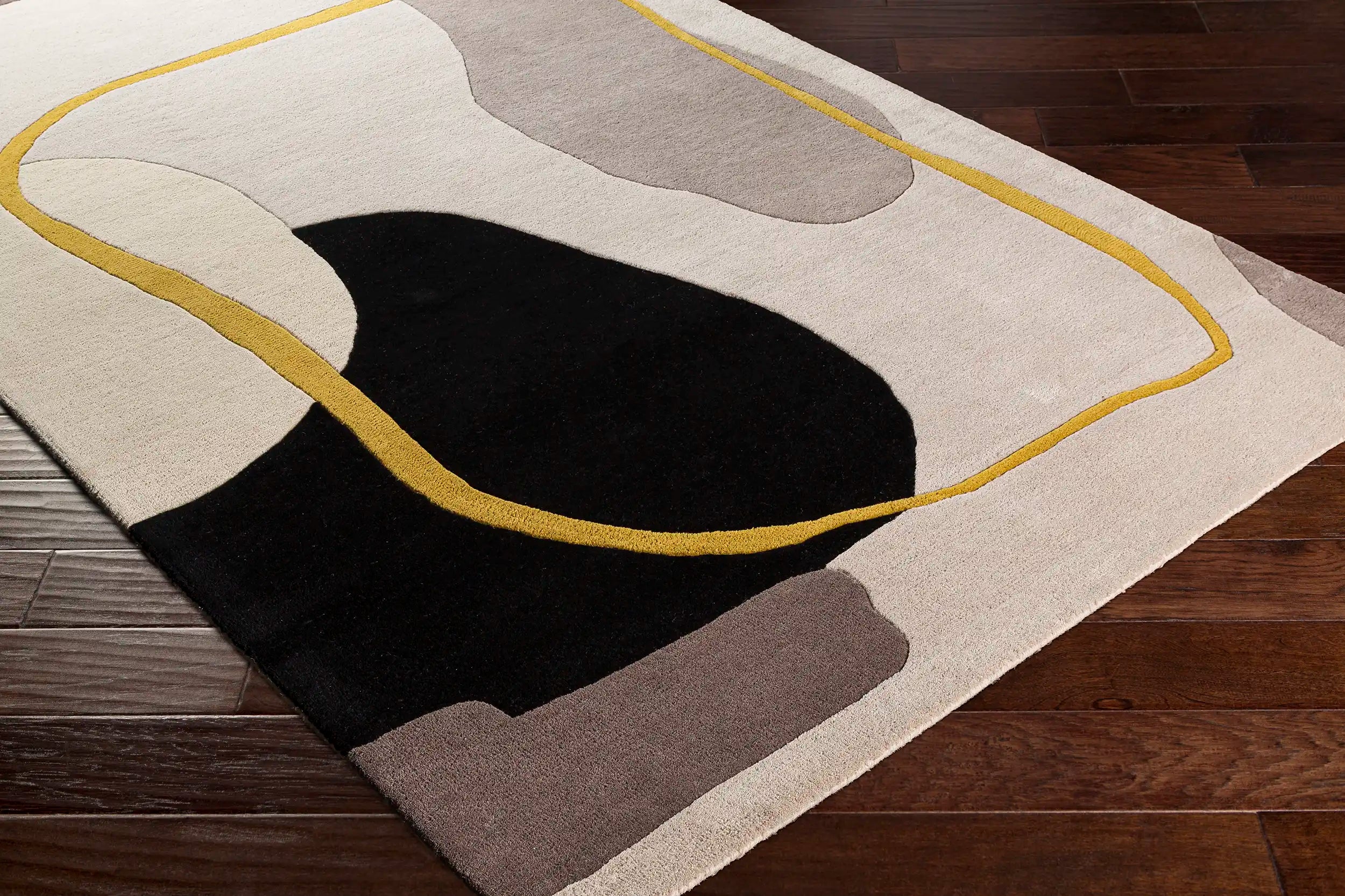Hand Tufted Queen's Gray and Mustard Wool Rug