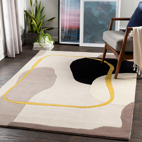 Hand Tufted Queen's Gray and Mustard Wool Rug