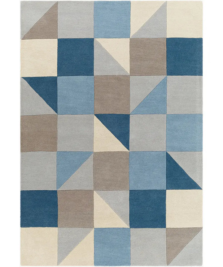 Hand Tufted Abstract Queens Navy Wool Rug