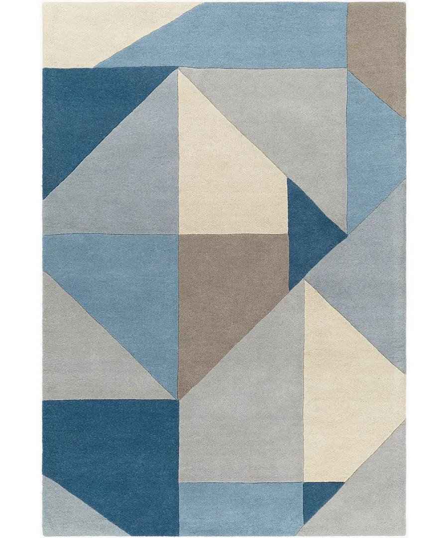 Hand Tufted Abstract Queens Blue Wool Rug