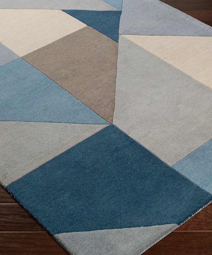 Hand Tufted Abstract Queens Blue Wool Rug