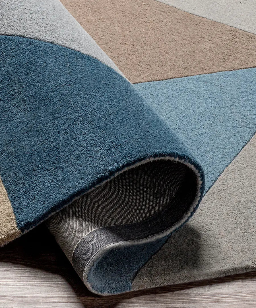 Hand Tufted Abstract Queens Blue Wool Rug