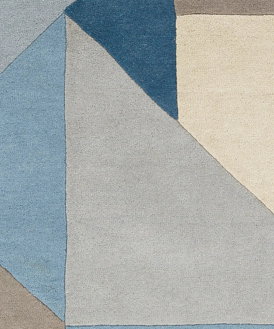 Hand Tufted Abstract Queens Blue Wool Rug