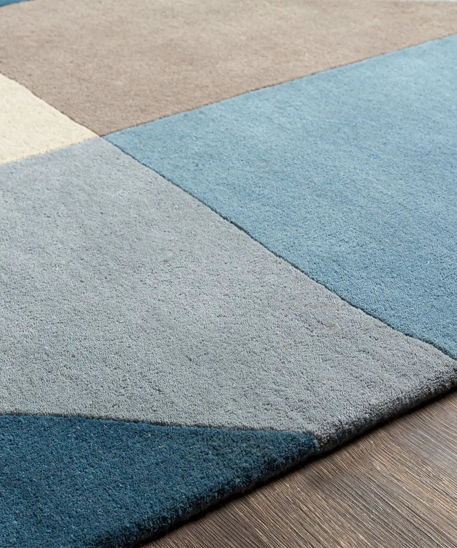 Hand Tufted Abstract Queens Blue Wool Rug