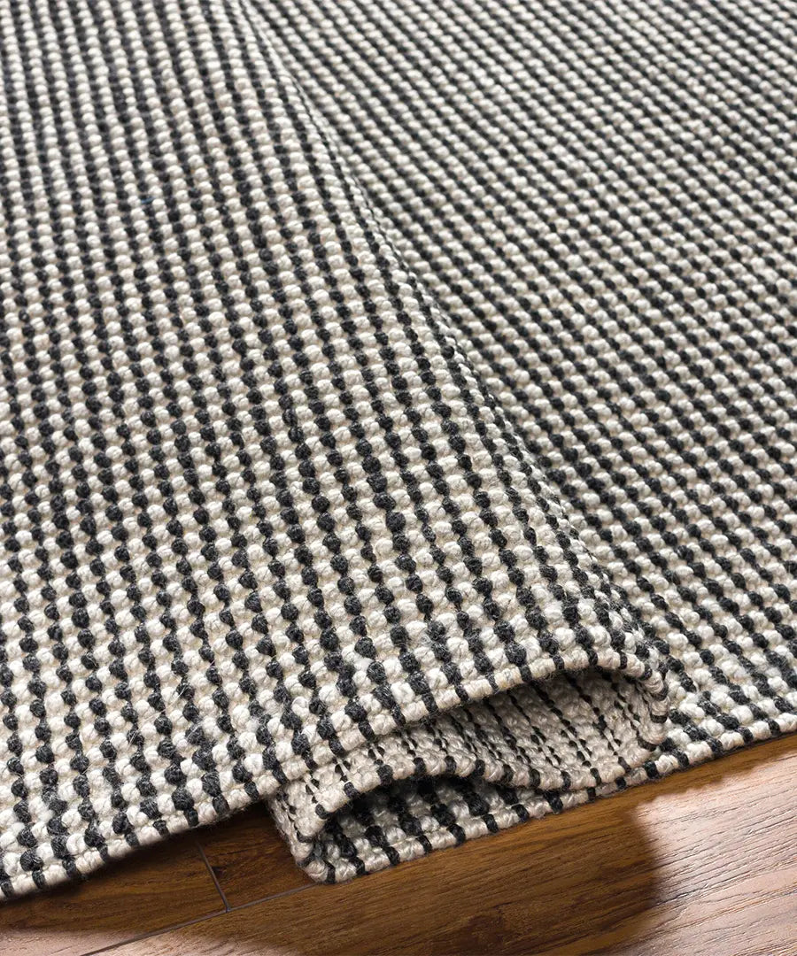 Hand Woven Solid, Geometric & Stripes Rebecca Black Recycled Pet Yarn Rug