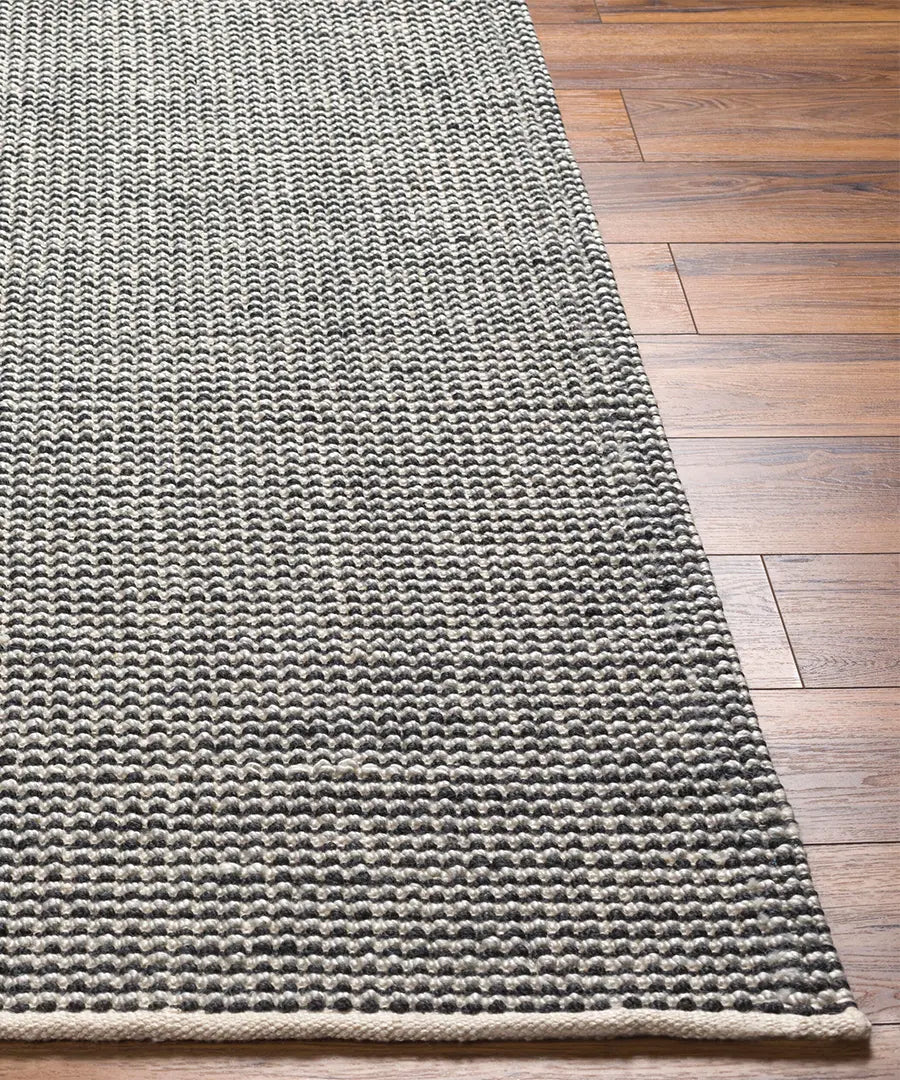 Hand Woven Solid, Geometric & Stripes Rebecca Black Recycled Pet Yarn Rug