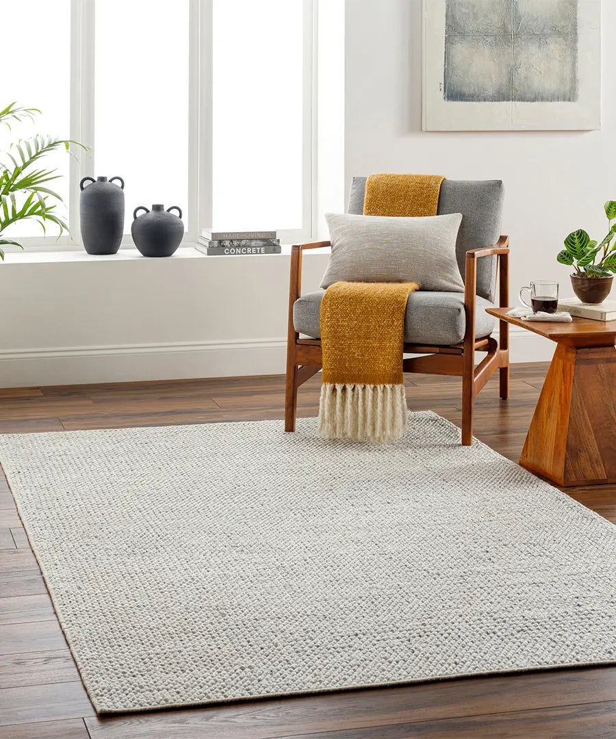 Hand Woven Solid Reika Beige Recycled Pet Yarn Rug