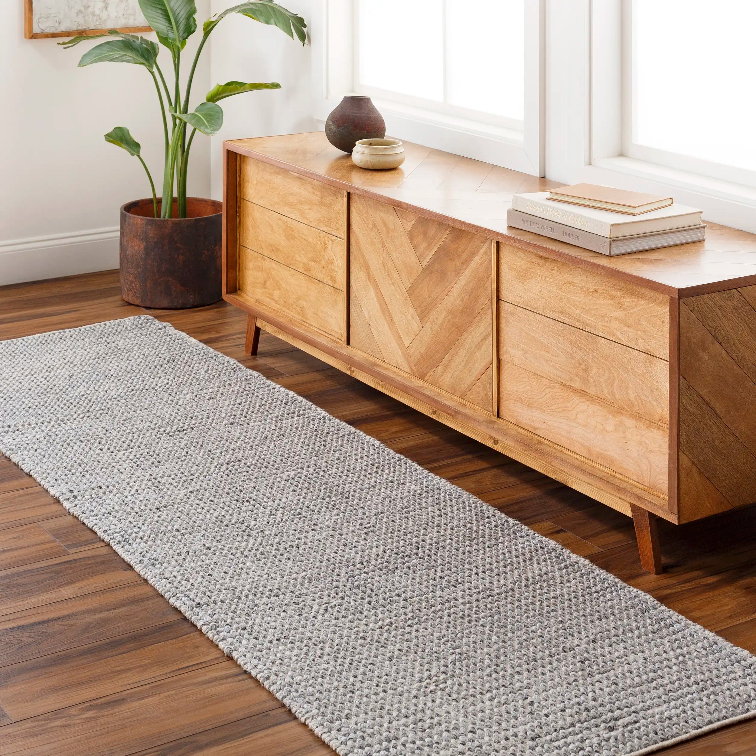 Hand Woven Reika Cream and Gray Recycled Pet Yarn Rug