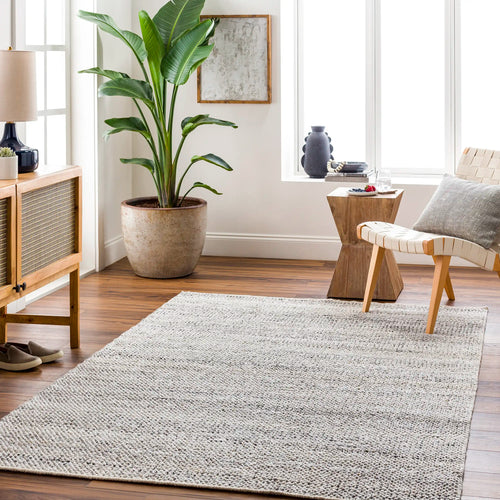 Hand Woven Reika Gray and White Recycled Pet Yarn Rug