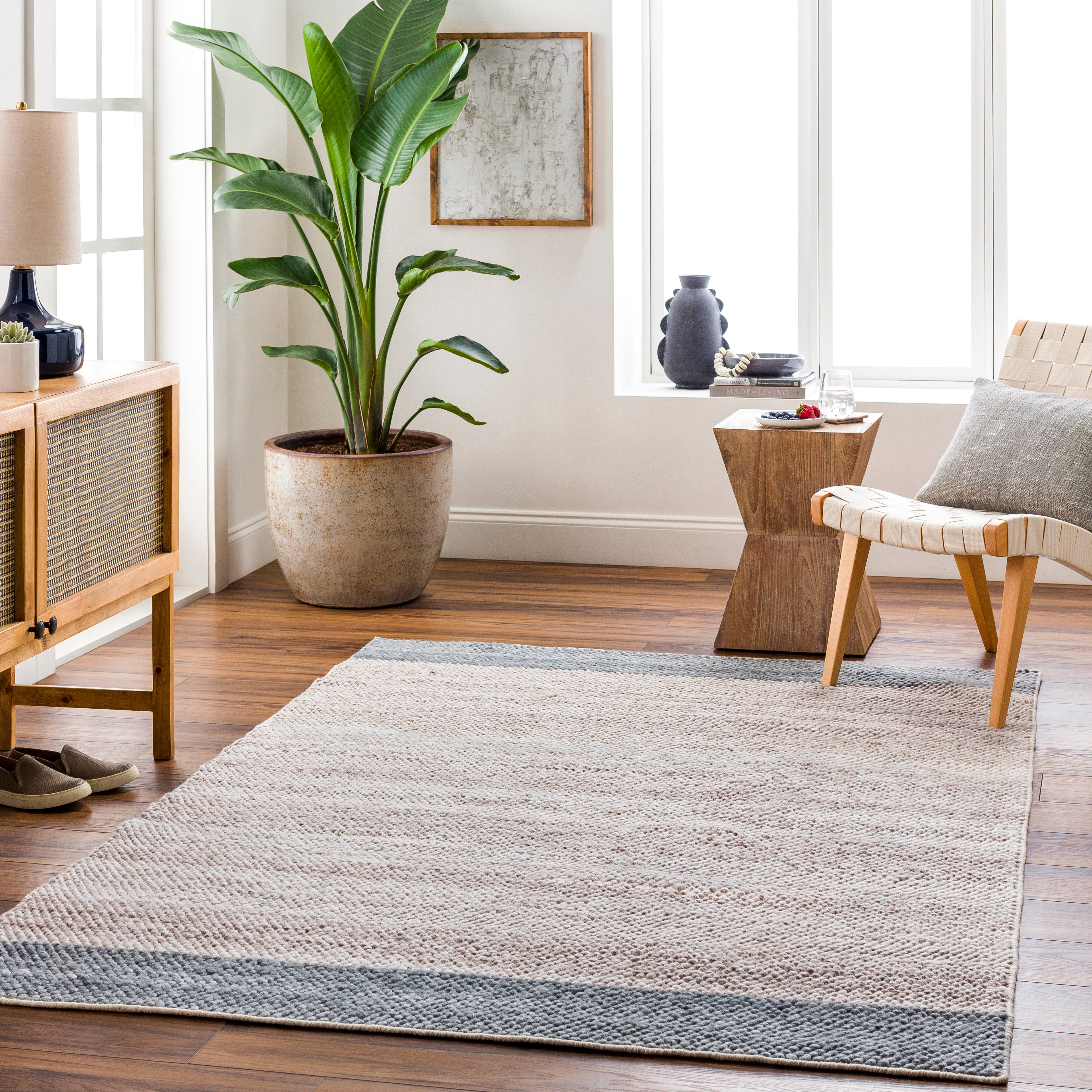 Reika Hand Woven Off White and Gray Recycled PET Yarn Rug