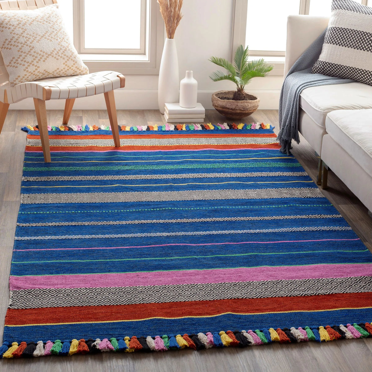 Handwoven Trenza Blue Cotton Rug - Stylish and durable