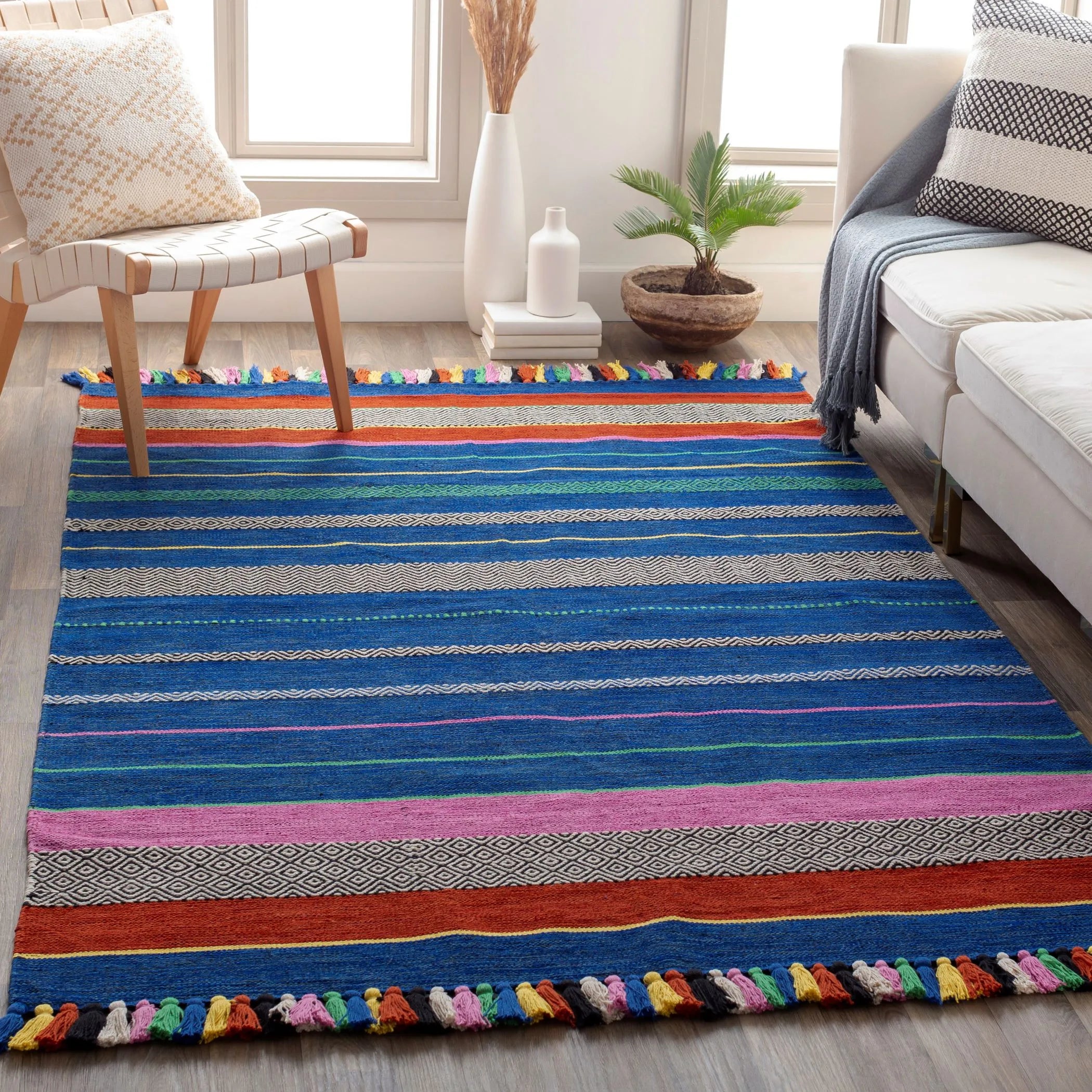 Handwoven Trenza Blue Cotton Rug