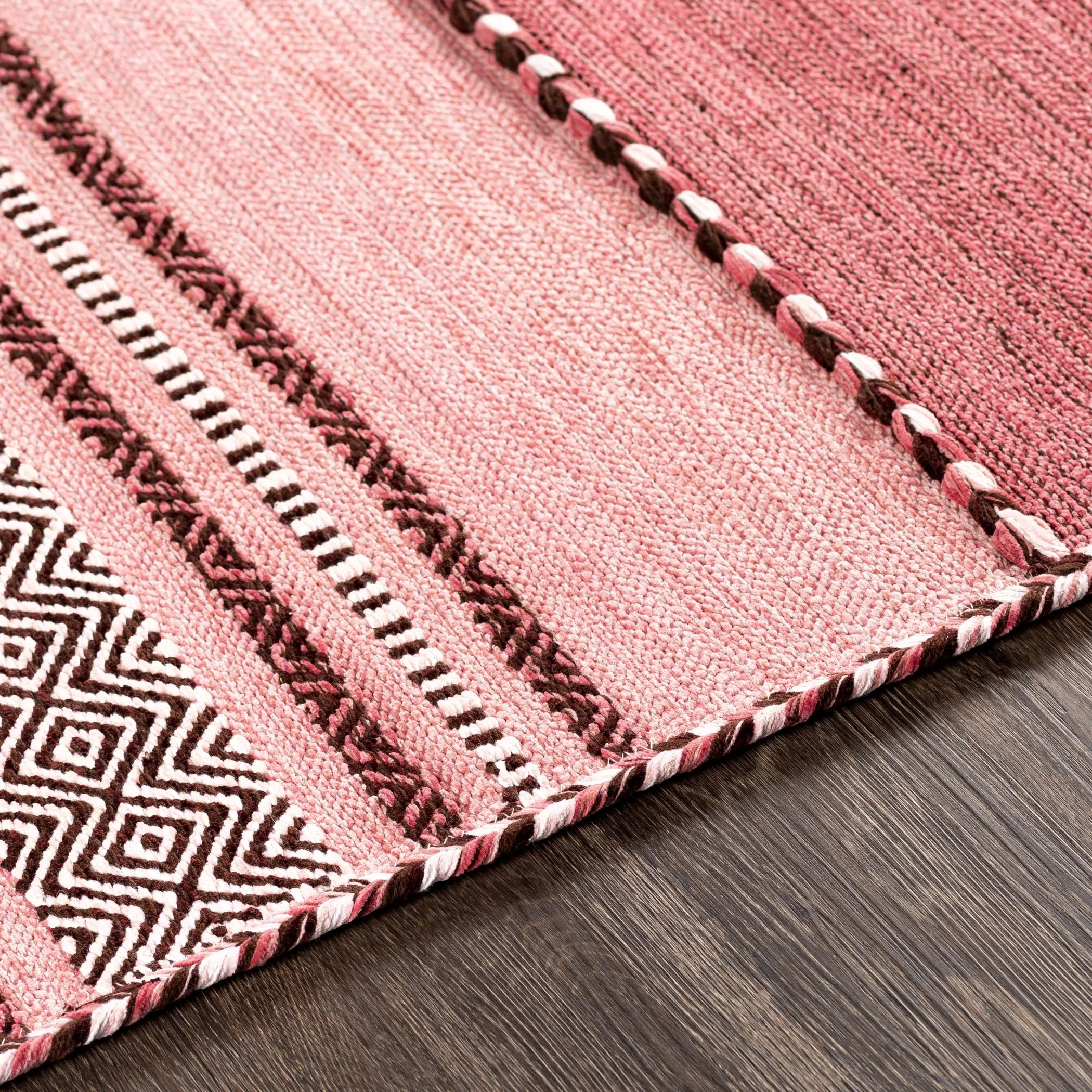 Handwoven Trenza Pink Cotton Rug
