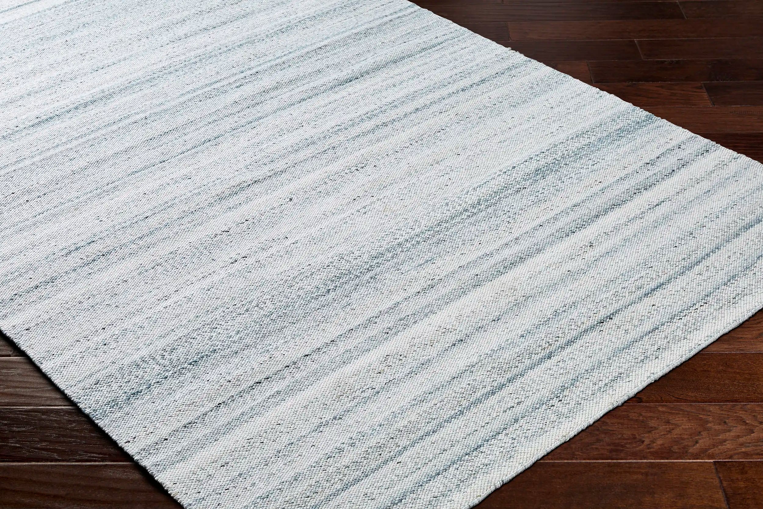 Hand Woven Verna White and Blue Striped Recycled Pet Yarn Rug