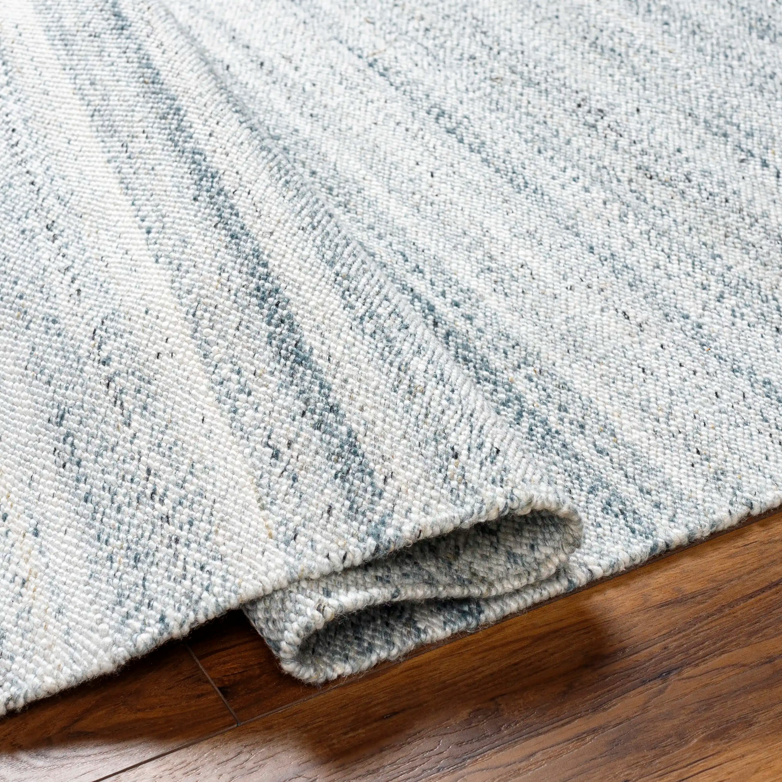 Hand Woven Verna White and Blue Striped Recycled Pet Yarn Rug