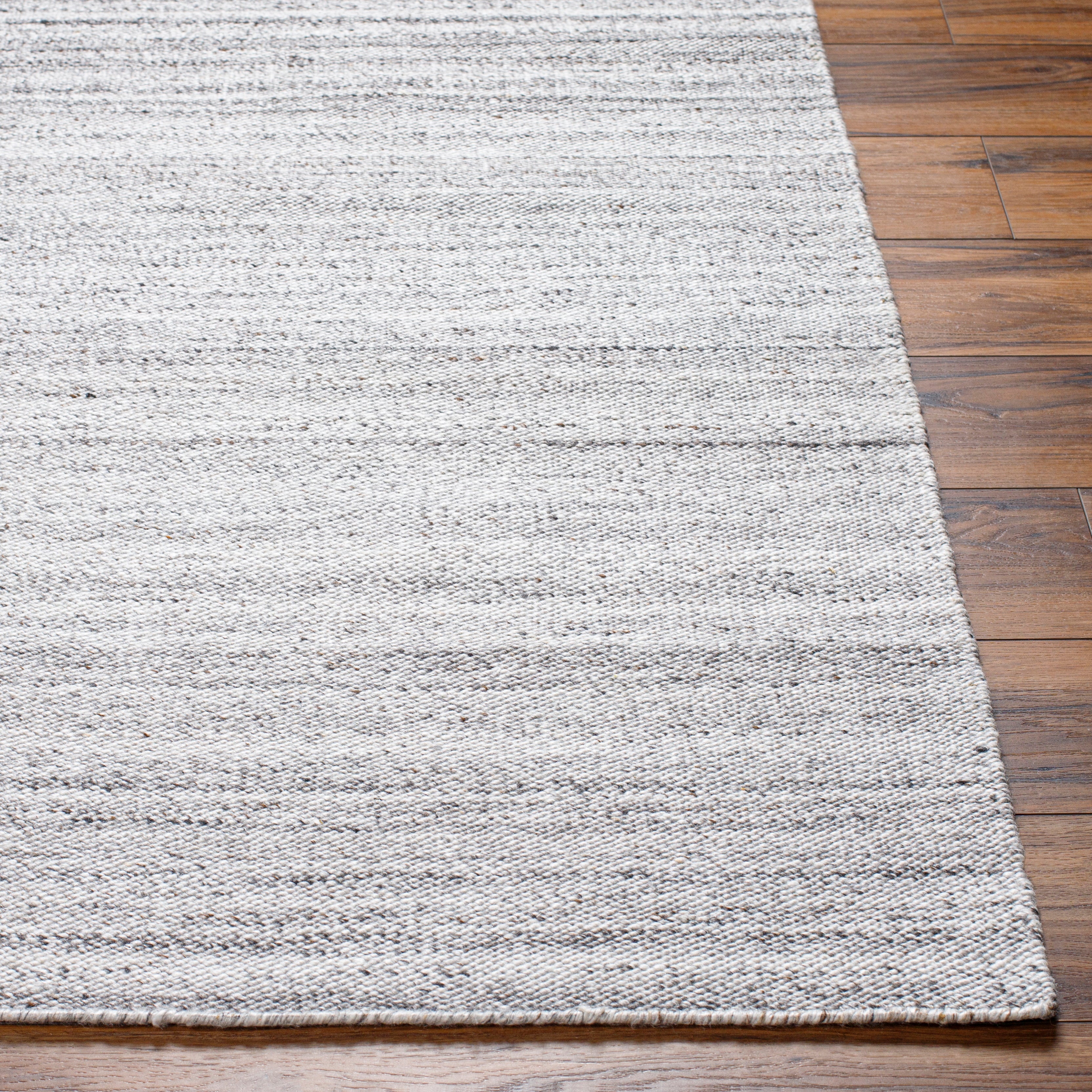 Verna Microfiber Rug Hand Woven Light Grey Striped Recycled Pet Yarn Rug